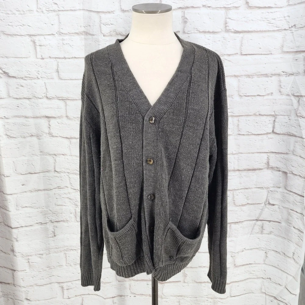 Vintage Knit Cardigan Grandpa Sweater Retro Academia Pockets *Flaws* Medium‎